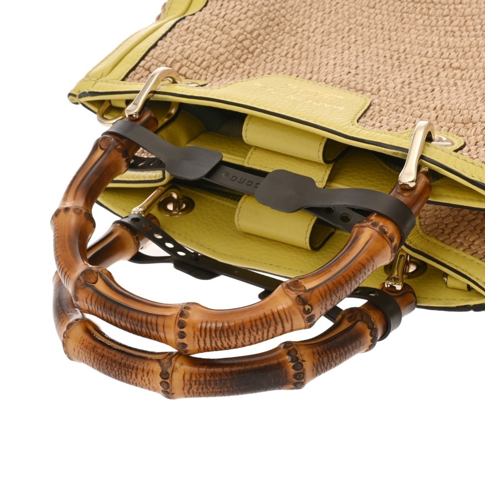 Gucci Leather Beige Yellow Tote Tan Bamboo Bag Straw Tan Handbag - Picture 3 of 10